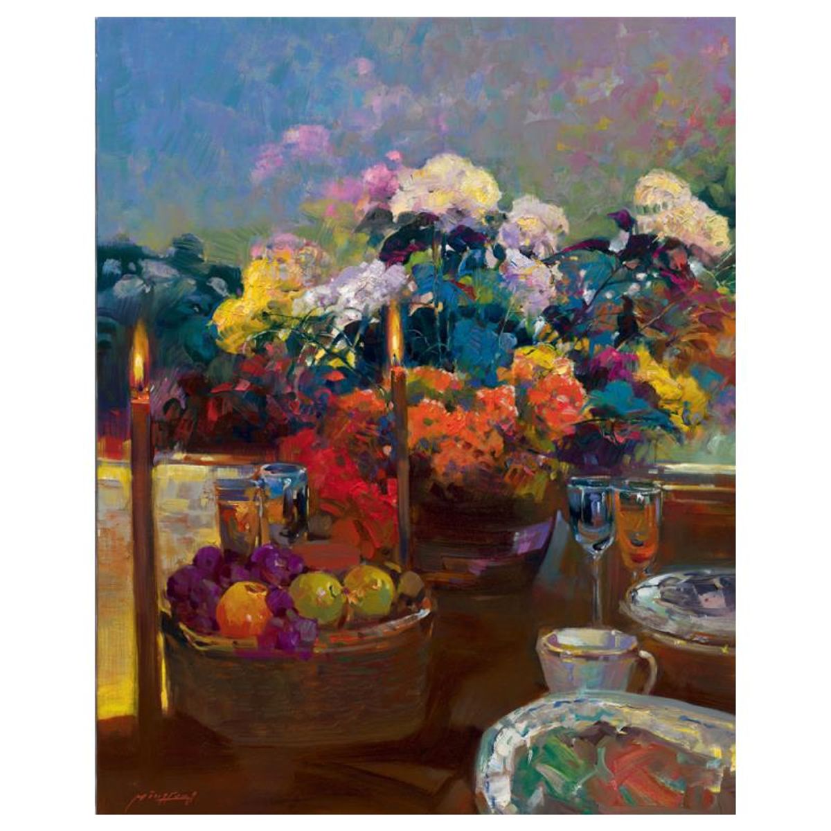 Ming Feng, "Candlelight Dinner" Limited Edition on Canvas, Numbered and Hand Signed with Letter of Authenticity.