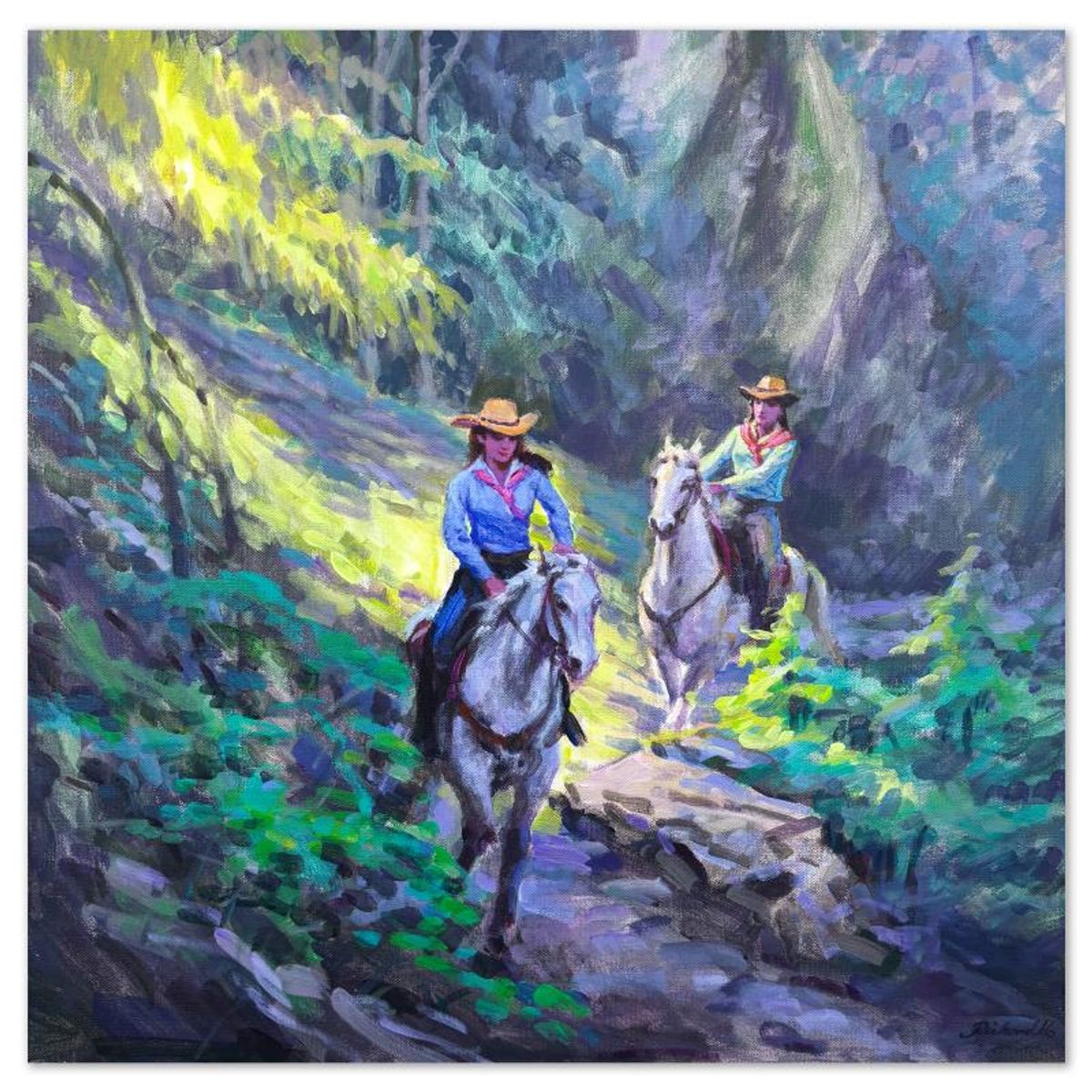 Richard Ho, "Down the Trail" Original Acrylic Painting on Canvas, Hand Signed with Letter of Authenticity.