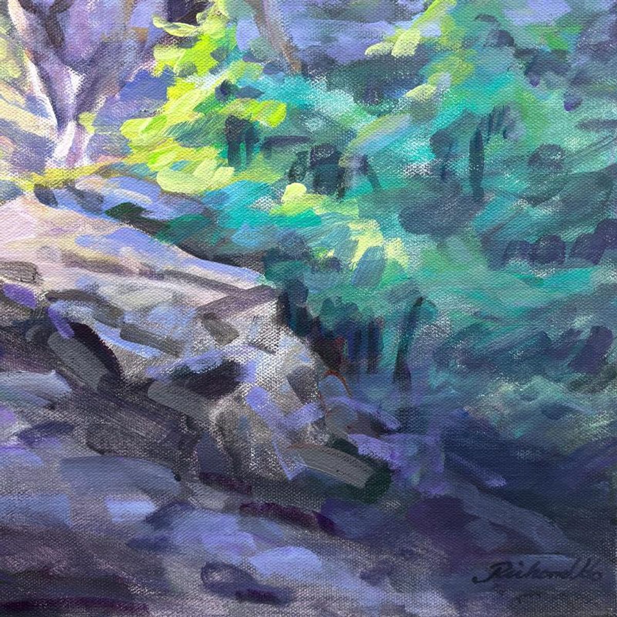 Richard Ho, "Down the Trail" Original Acrylic Painting on Canvas, Hand Signed with Letter of Authenticity.