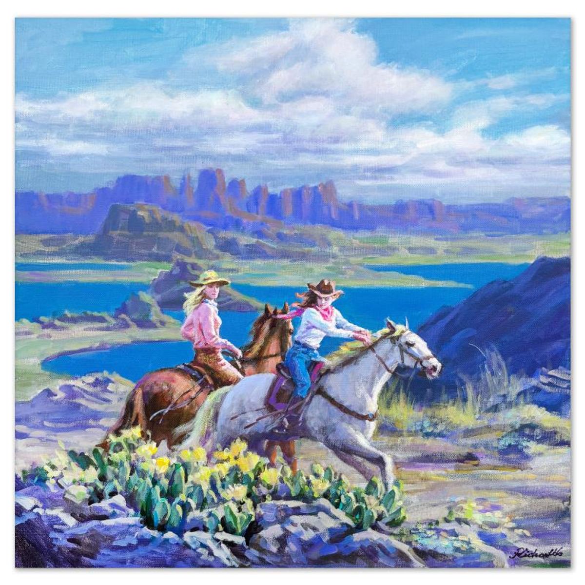 Richard Ho, "Riders in the High Country" Original Acrylic Painting on Canvas, Hand Signed with Letter of Authenticity.