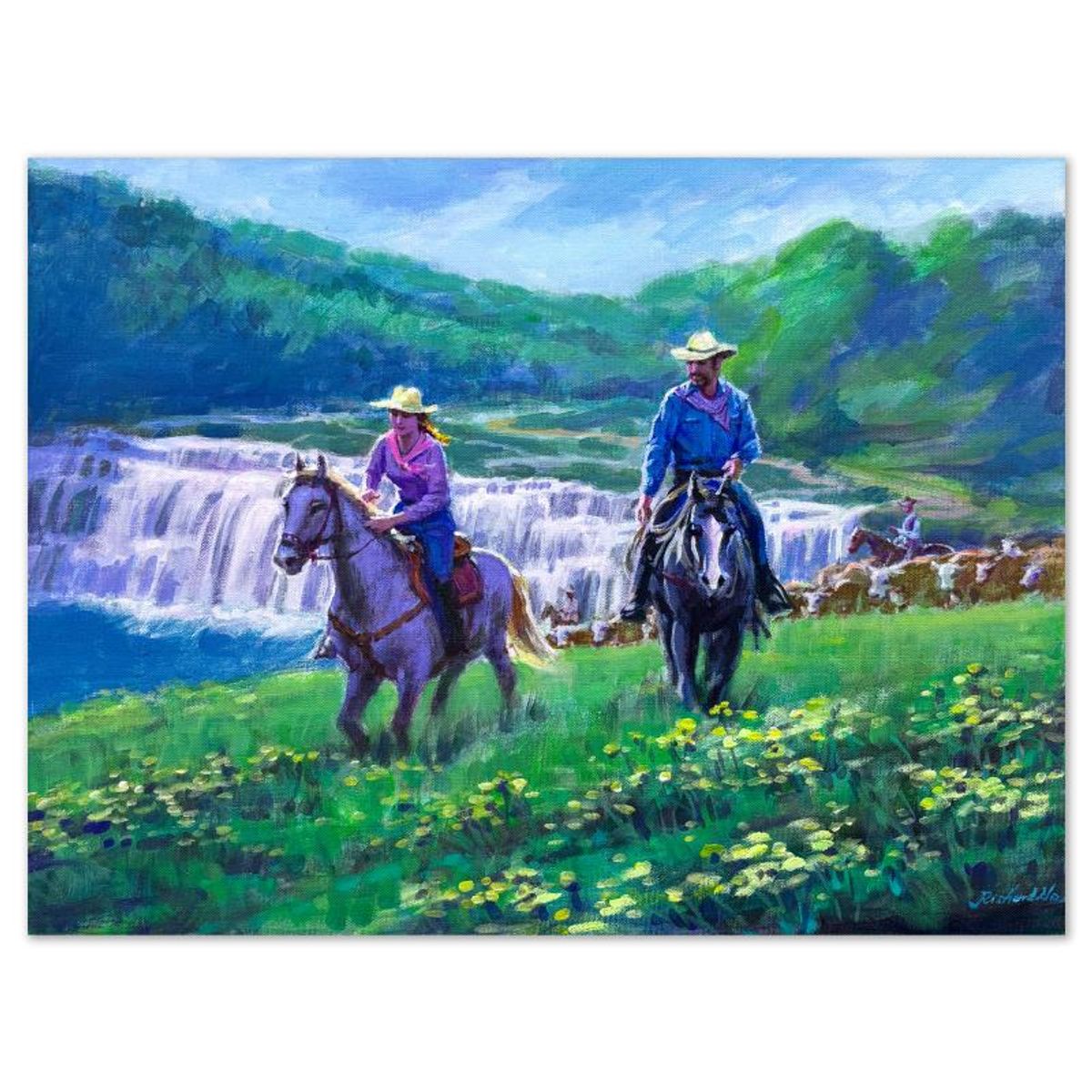 Richard Ho, "Cattle Drive East" Original Acrylic Painting on Canvas, Hand Signed with Letter of Authenticity.