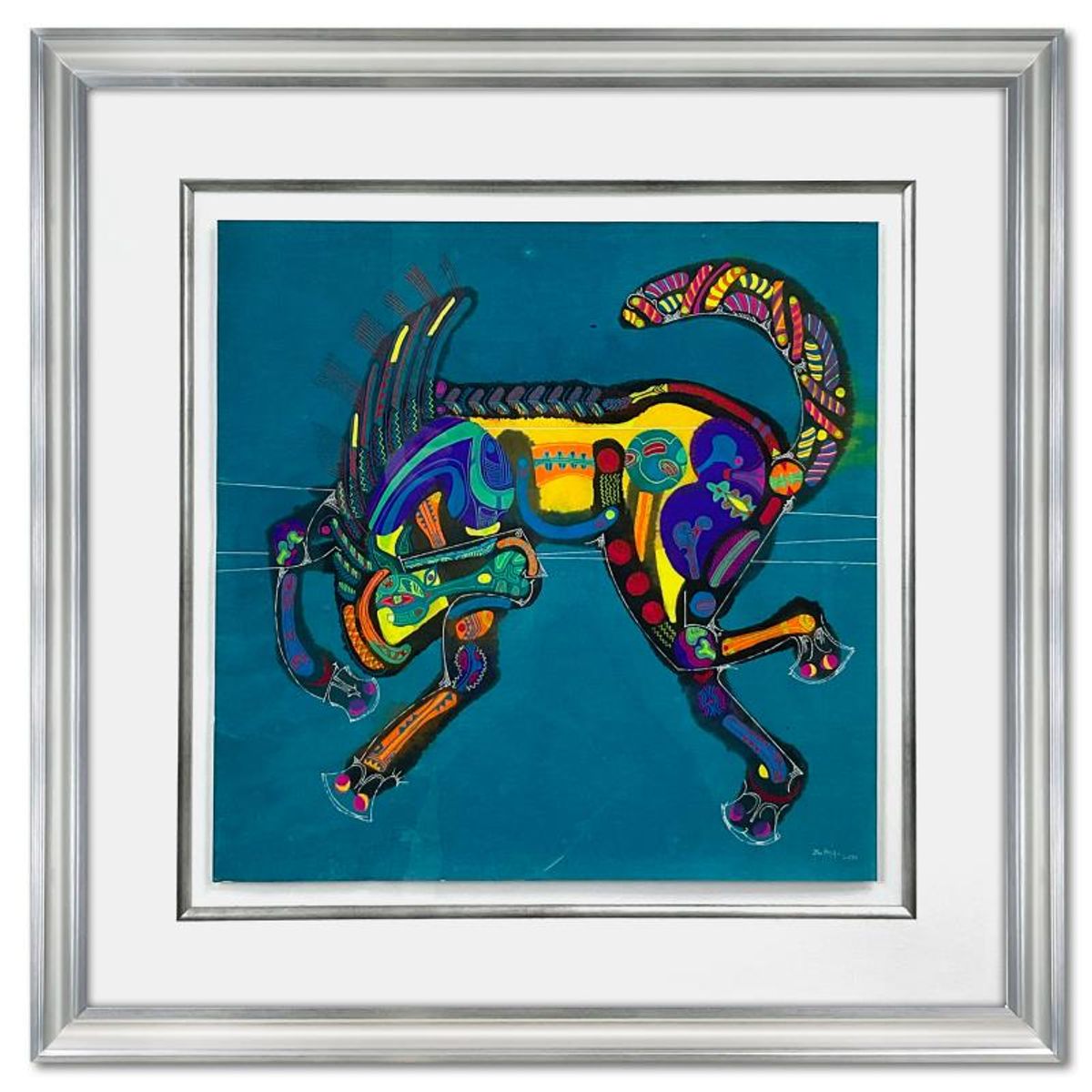 Lu Hong, "Chinese Zodiac - Water Horse" Framed Original Mixed Media Painting, Hand Signed with Letter of Authenticity.