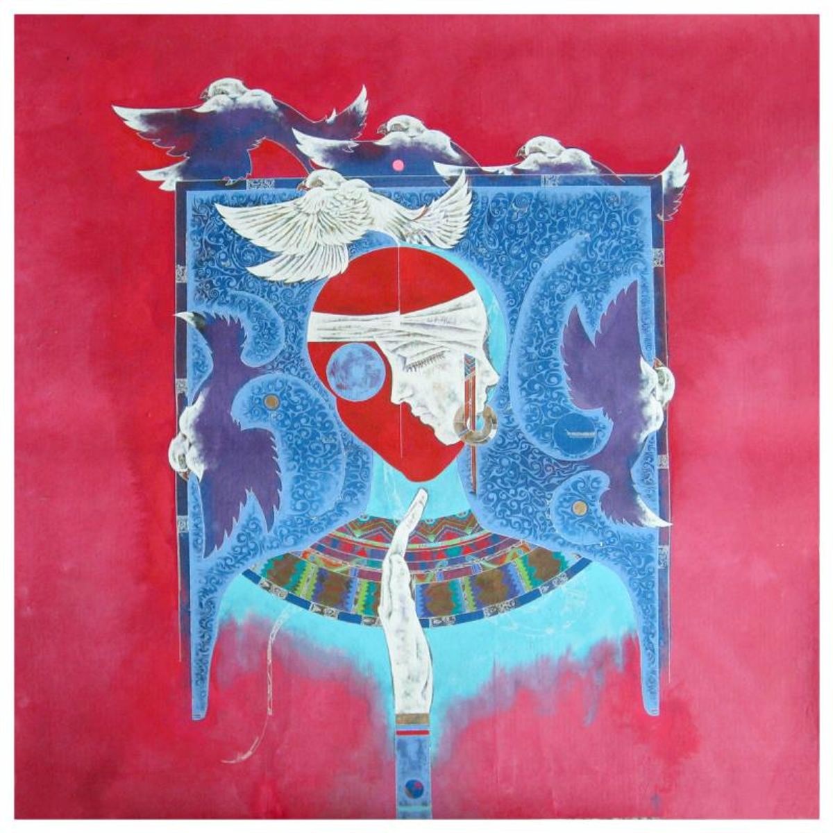 Lu Hong, "Cassandra 02" Original Mixed Media Painting, Hand Signed and with Letter of Authenticity.