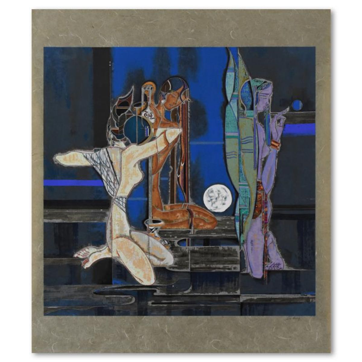 Lu Hong, "Full Moon and Water" Limited Edition Serigraph on Rice Paper, Numbered and Hand Signed with Letter of Authenticity