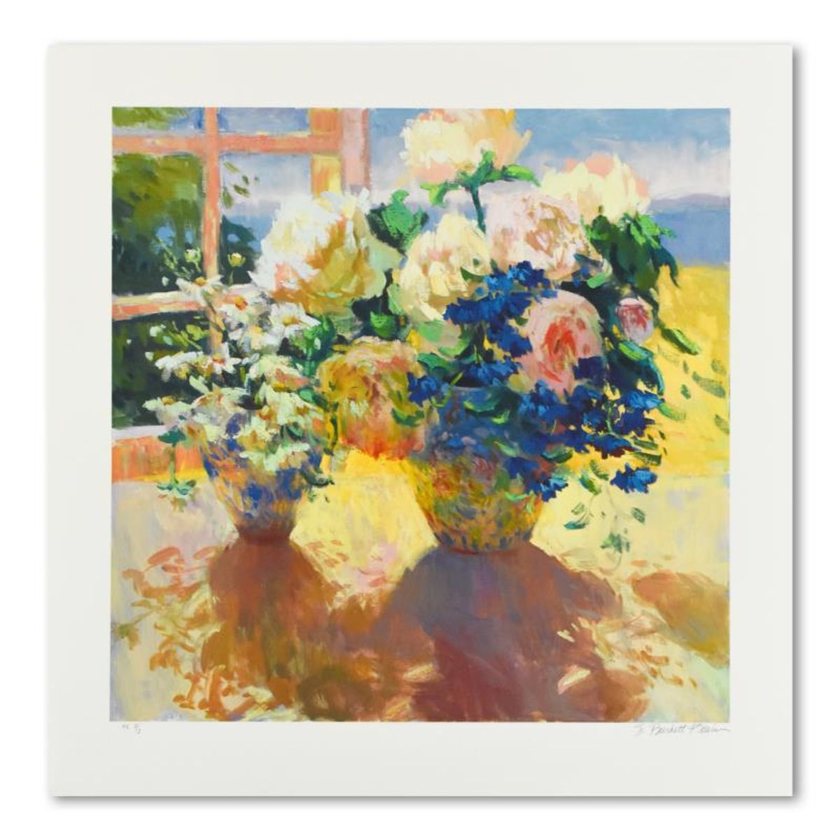 S. Burkett Kaiser, "Peonies & Bachelor Buttons" Limited Edition, HC Numbered 3/3 and Hand Signed with Letter of Authenticity.