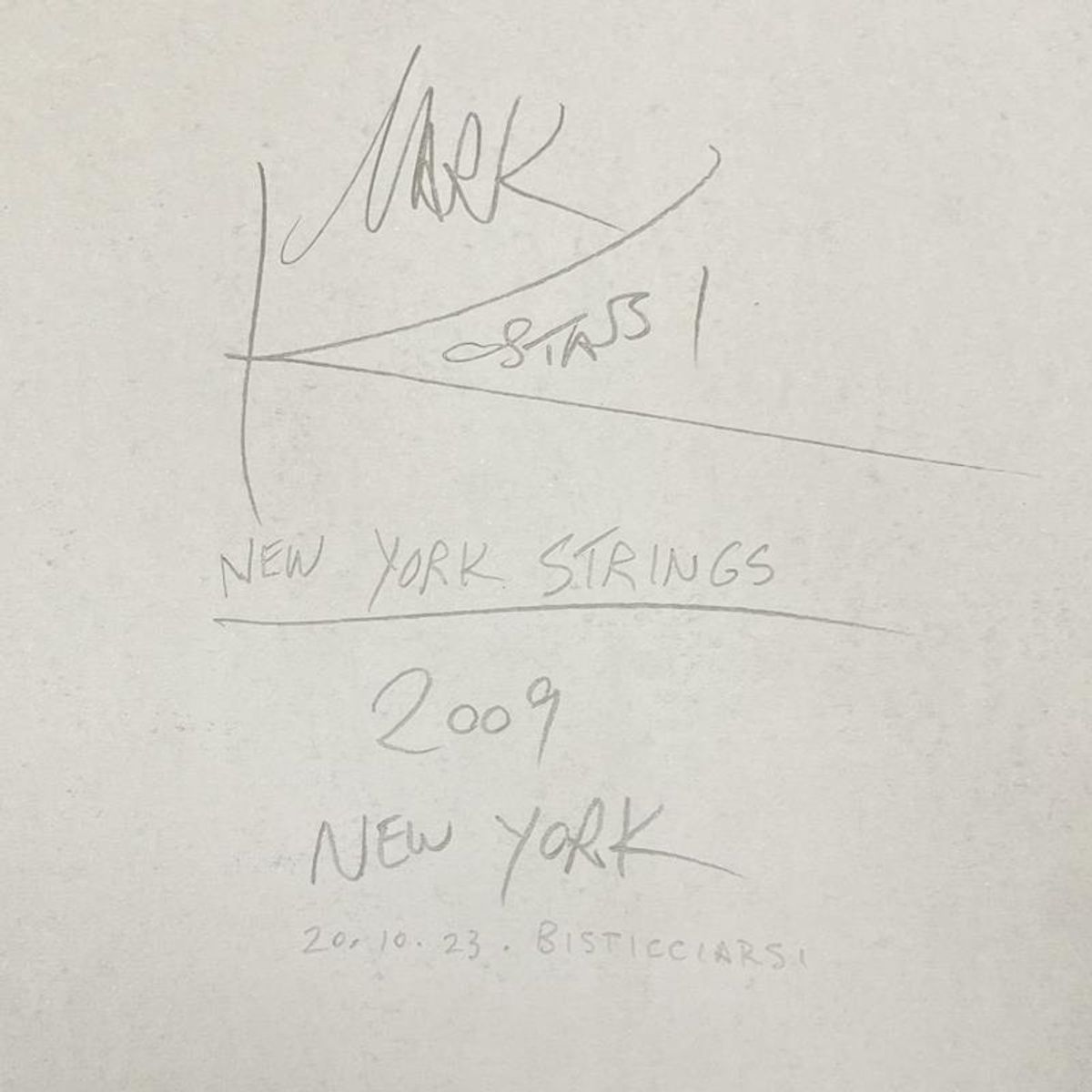 Mark Kostabi, "New York Strings" Framed Original Drawing on Paper, Hand Signed with Certificate of Authenticity.