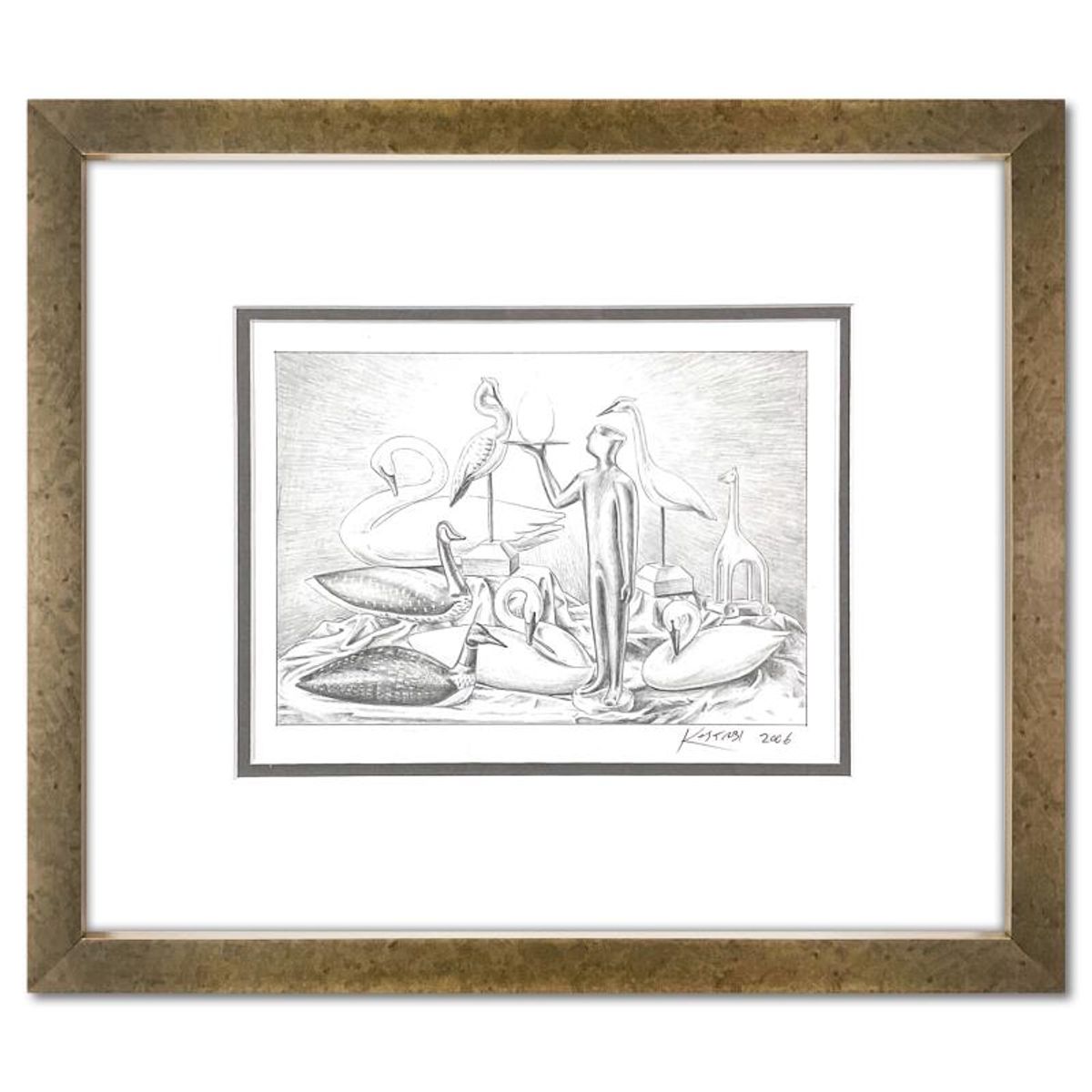 Mark Kostabi, "Birth of Ingenuity" Framed Original Drawing on Paper, Hand Signed with Certificate of Authenticity