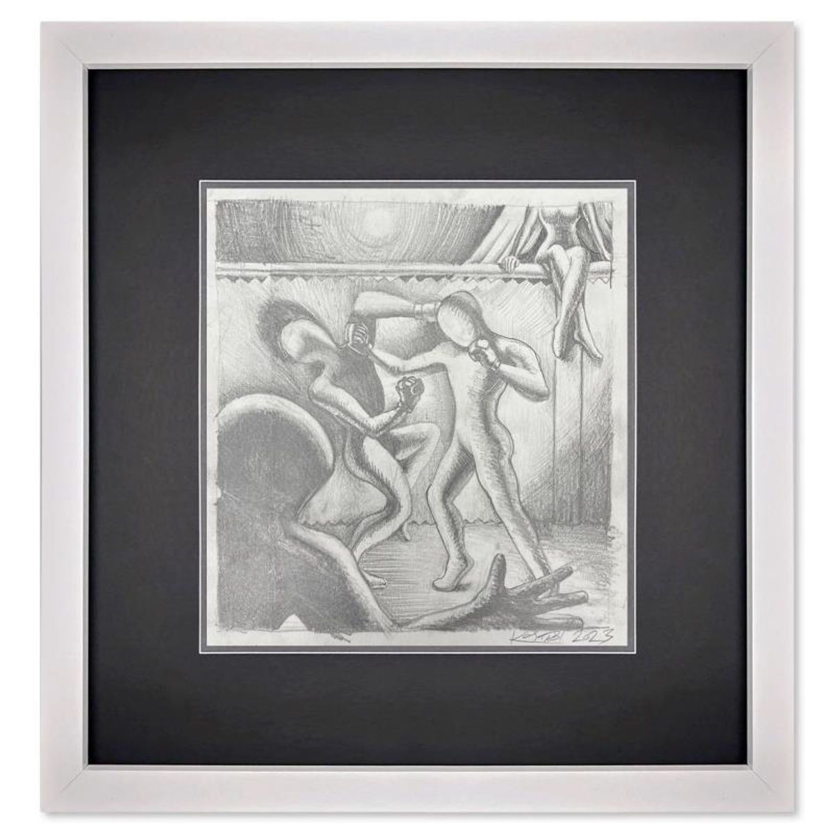 Mark Kostabi, "Eyes on the Prize" Framed Original Drawing on Paper, Hand Signed with Certificate of Authenticity.