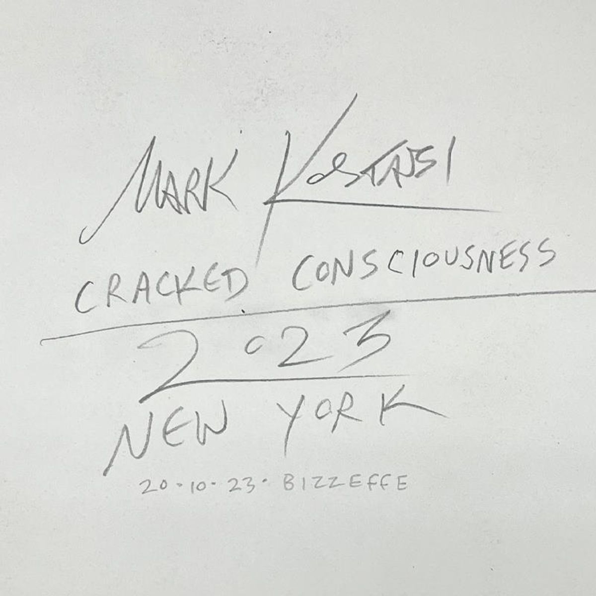 Mark Kostabi, "Cracked Consciousness" Framed Original Drawing on Paper, Hand Signed with Certificate of Authenticity.
