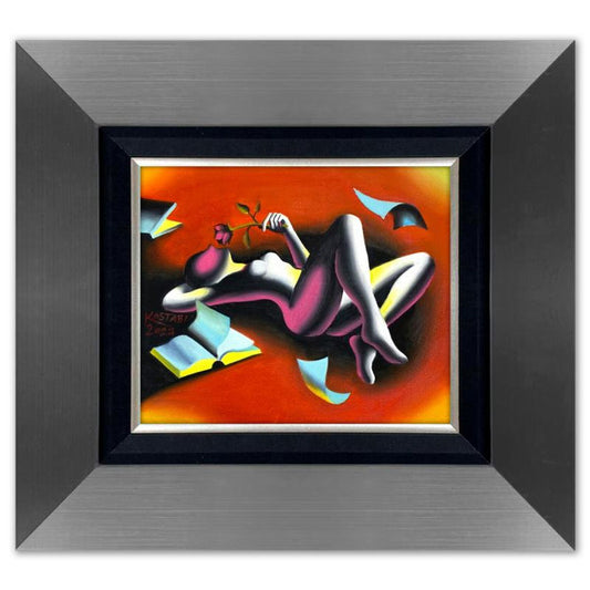 Mark Kostabi, "Unwavering Devotion" Framed Original Oil Painting on Canvas, Hand Signed with a Certificate of Authenticity.