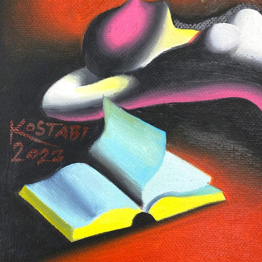 Mark Kostabi, "Unwavering Devotion" Framed Original Oil Painting on Canvas, Hand Signed with a Certificate of Authenticity.