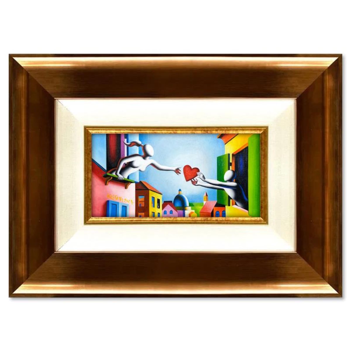 Mark Kostabi, "No Matter What" Framed Original Oil Painting on Canvas, Hand Signed with a Certificate of Authenticity.