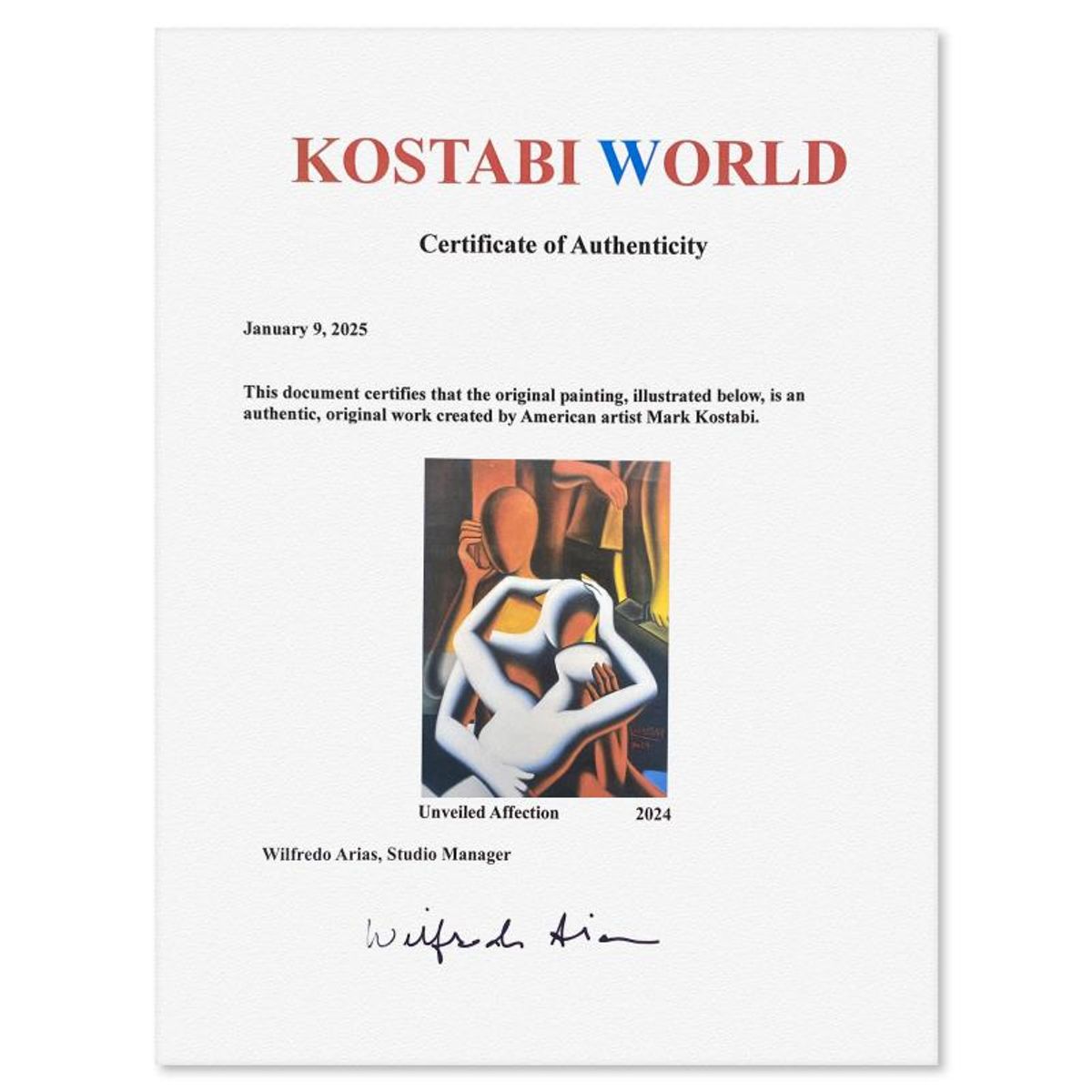 Mark Kostabi, "Unveiled Affection" Framed Original Oil Painting on Canvas, Hand Signed with a Certificate of Authenticity.