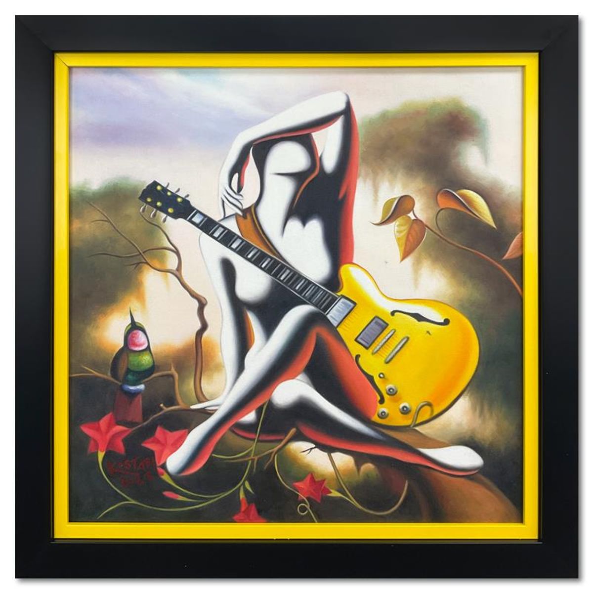Mark Kostabi, "Distant Memory" Framed Original Oil Painting on Canvas, Hand Signed with Letter of Authenticity