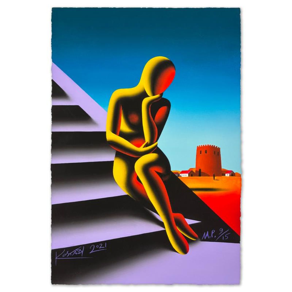 Mark Kostabi, "Metaphysical Meditation" Limited Edition, MP Numbered 9/15 and Hand Signed with Letter of Authenticity.