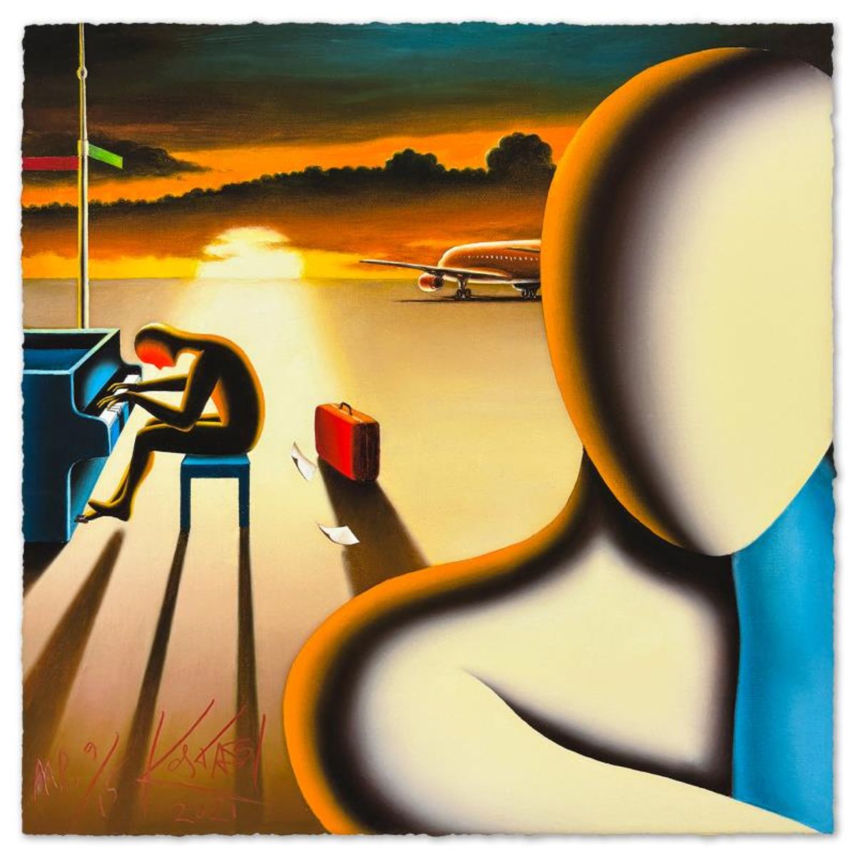 Mark Kostabi, "Holding on Forever" Limited Edition, MP Numbered 9/15 and Hand Signed with Letter of Authenticity.