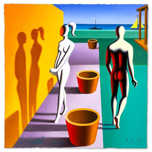 Mark Kostabi, "Love at First Sight" Limited Edition, AP Numbered 9/27 and Hand Signed with Letter of Authenticity.