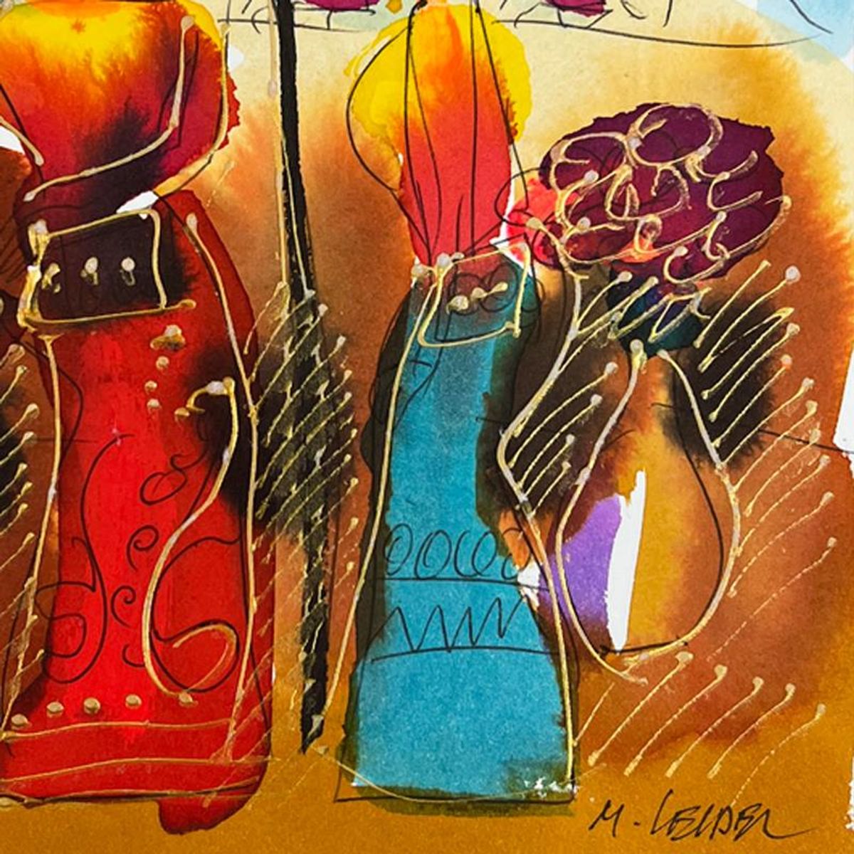 Moshe Leider, Framed Original Mixed Media Watercolor Painting, Hand Signed with Letter of Authenticity.