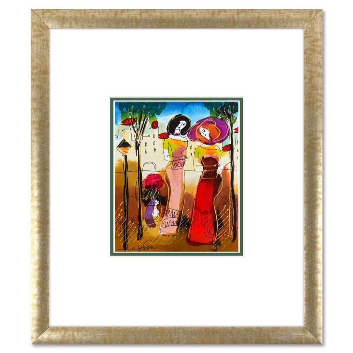Moshe Leider, Framed Original Mixed Media Watercolor Painting, Hand Signed with Letter of Authenticity.