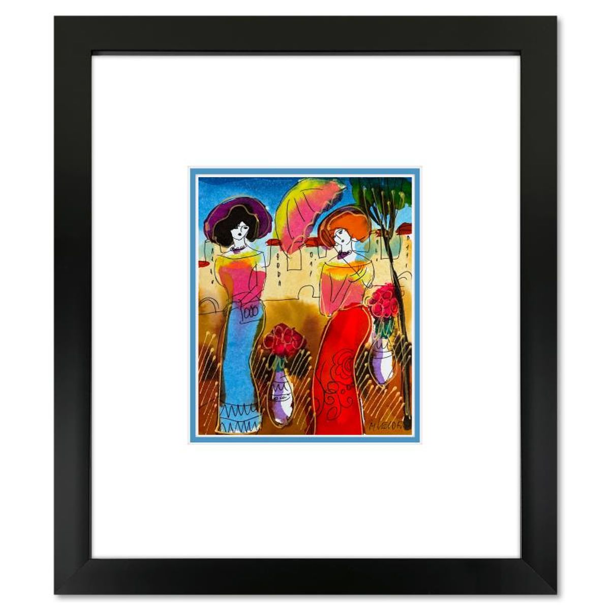 Moshe Leider, Framed Original Mixed Media Watercolor Painting, Hand Signed with Letter of Authenticity.