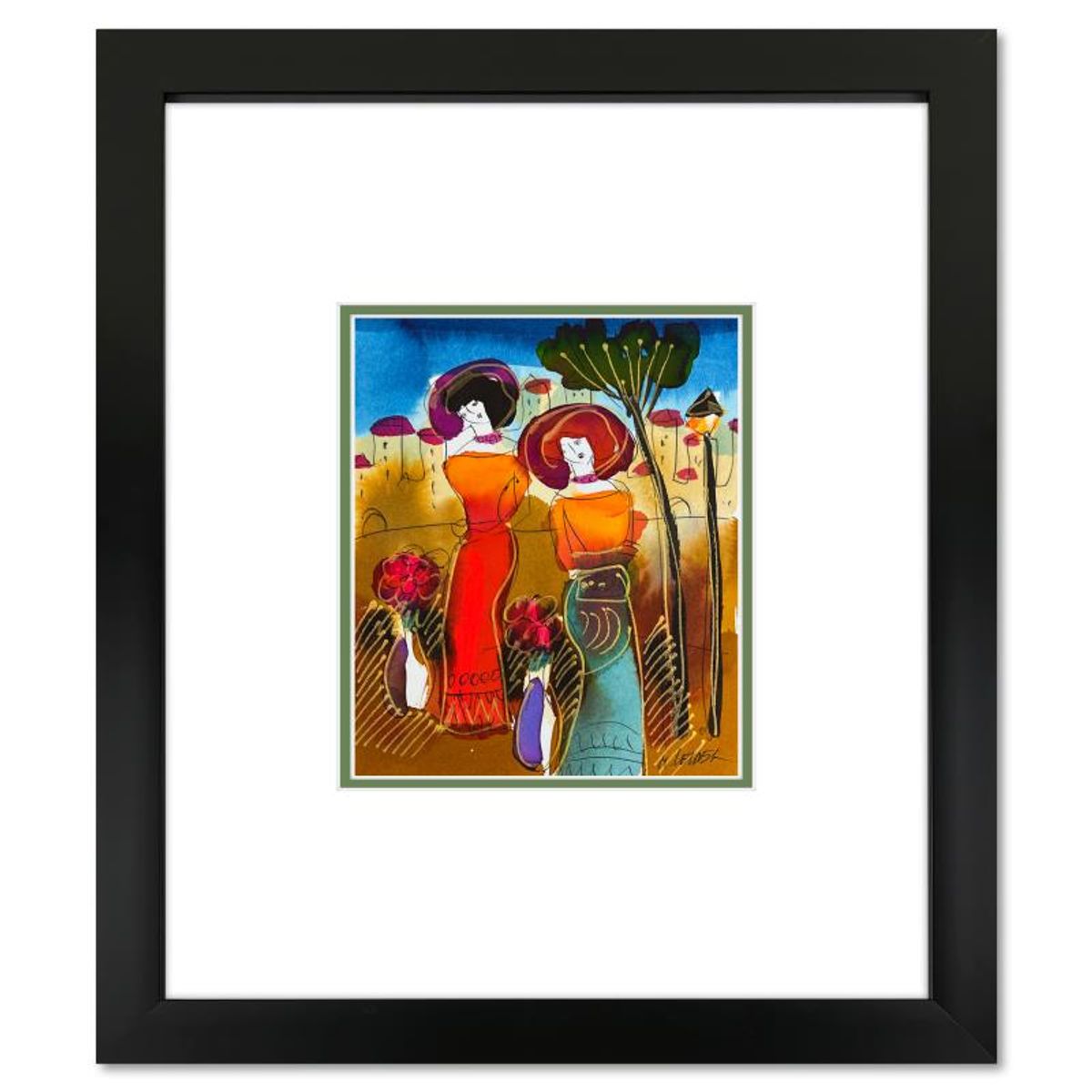 Moshe Leider, Framed Original Mixed Media Watercolor Painting, Hand Signed with Letter of Authenticity.