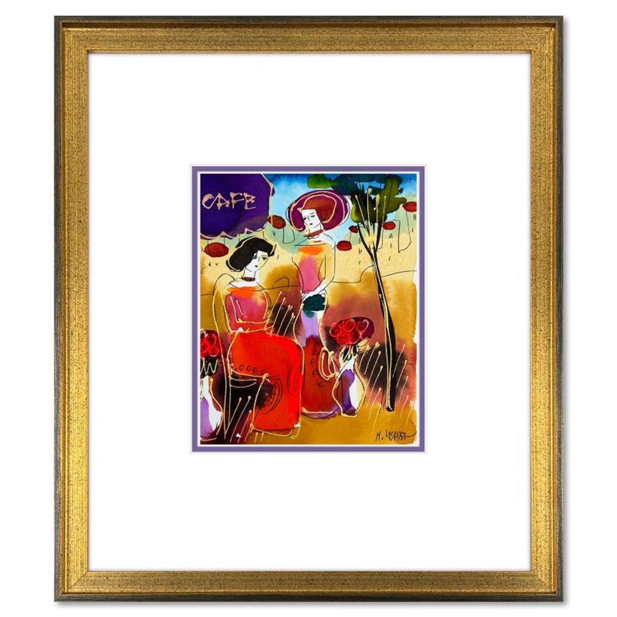 Moshe Leider, Framed Original Mixed Media Watercolor Painting, Hand Signed with Letter of Authenticity.