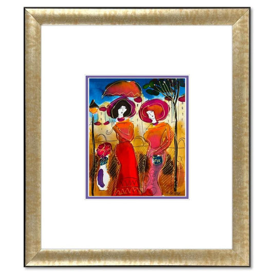Moshe Leider, Framed Original Mixed Media Watercolor Painting, Hand Signed with Letter of Authenticity.