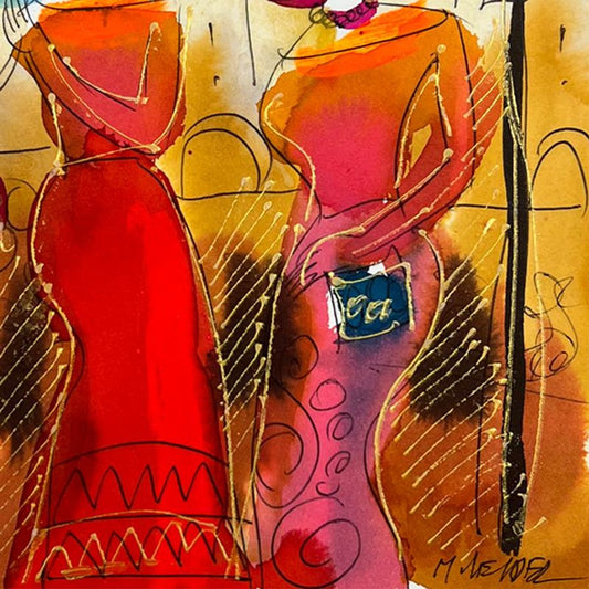 Moshe Leider, Framed Original Mixed Media Watercolor Painting, Hand Signed with Letter of Authenticity.