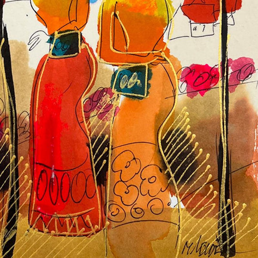Moshe Leider, Framed Original Mixed Media Watercolor Painting, Hand Signed with Letter of Authenticity.