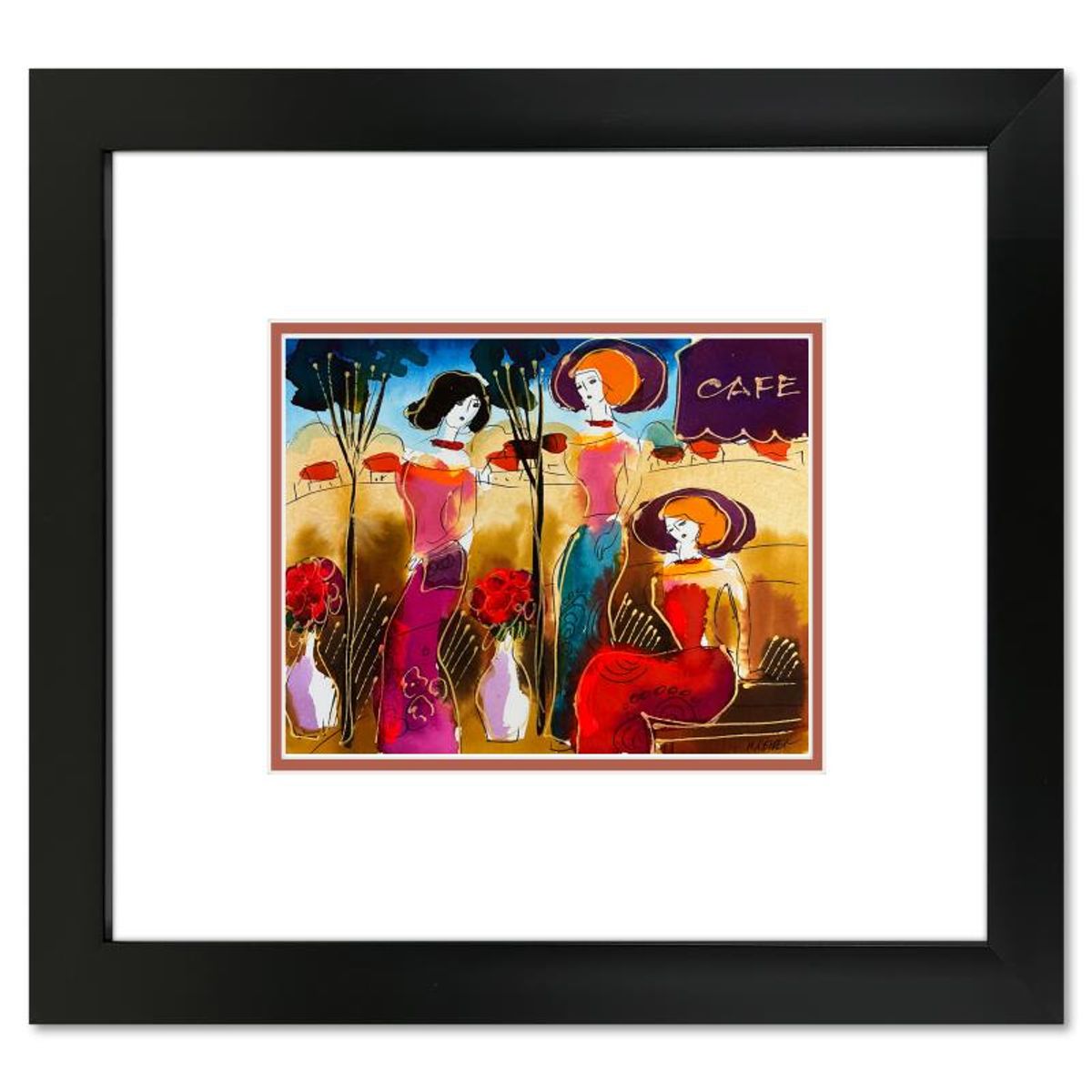 Moshe Leider, Framed Original Mixed Media Watercolor Painting, Hand Signed with Letter of Authenticity.