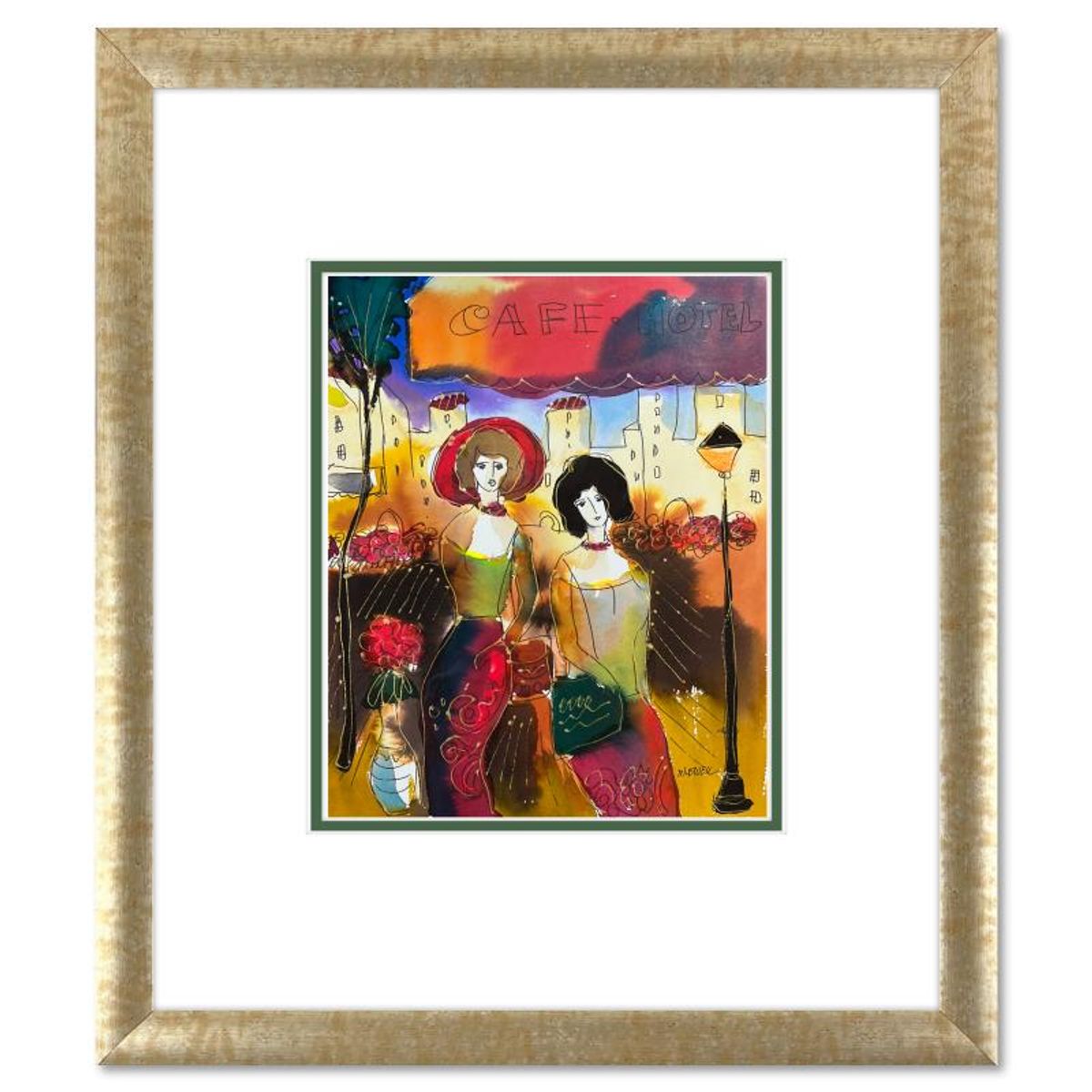 Moshe Leider, Framed Original Mixed Media Watercolor Painting, Hand Signed with Letter of Authenticity.