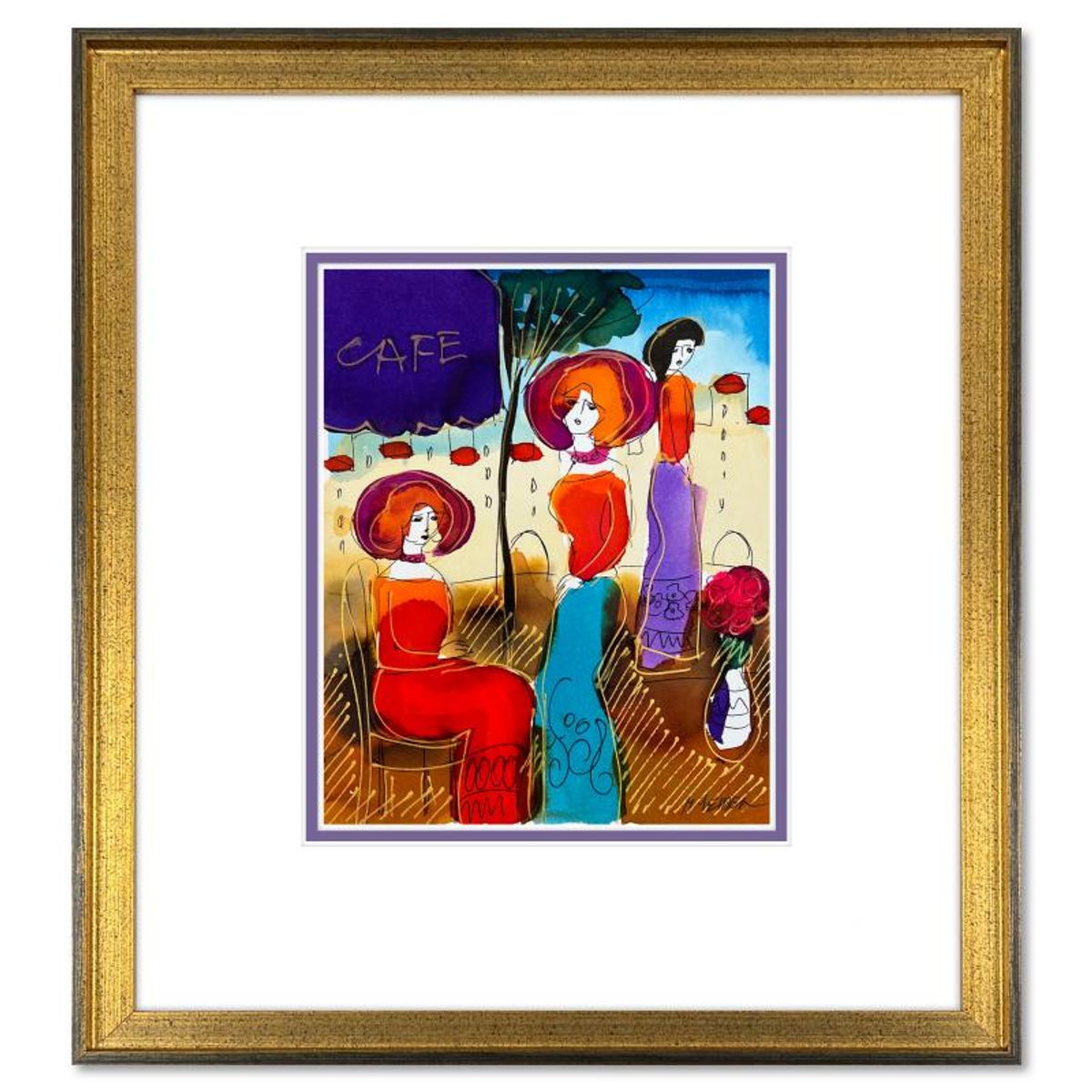 Moshe Leider, Framed Original Mixed Media Watercolor Painting, Hand Signed with Letter of Authenticity.