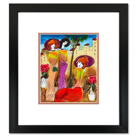 Moshe Leider, Framed Original Mixed Media Watercolor Painting, Hand Signed with Letter of Authenticity.