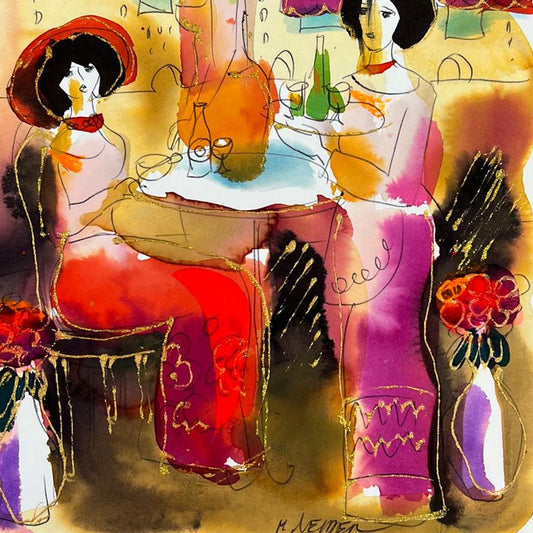 Moshe Leider, Framed Original Mixed Media Watercolor Painting, Hand Signed with Letter of Authenticity.