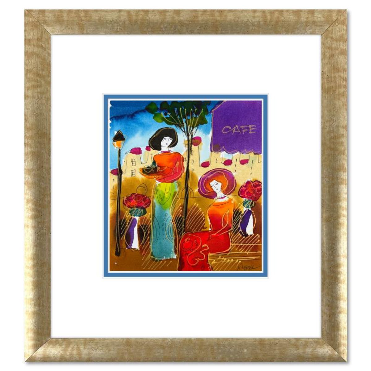 Moshe Leider, Framed Original Mixed Media Watercolor Painting, Hand Signed with Letter of Authenticity.