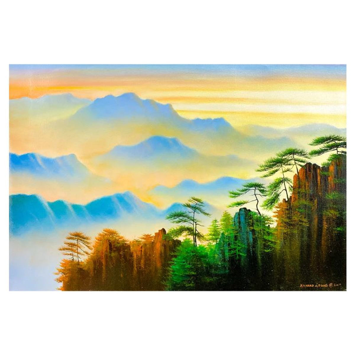 Richard Leung, "Mountain Range" Original Oil Painting on Canvas, Hand Signed with a Letter of Authenticity.