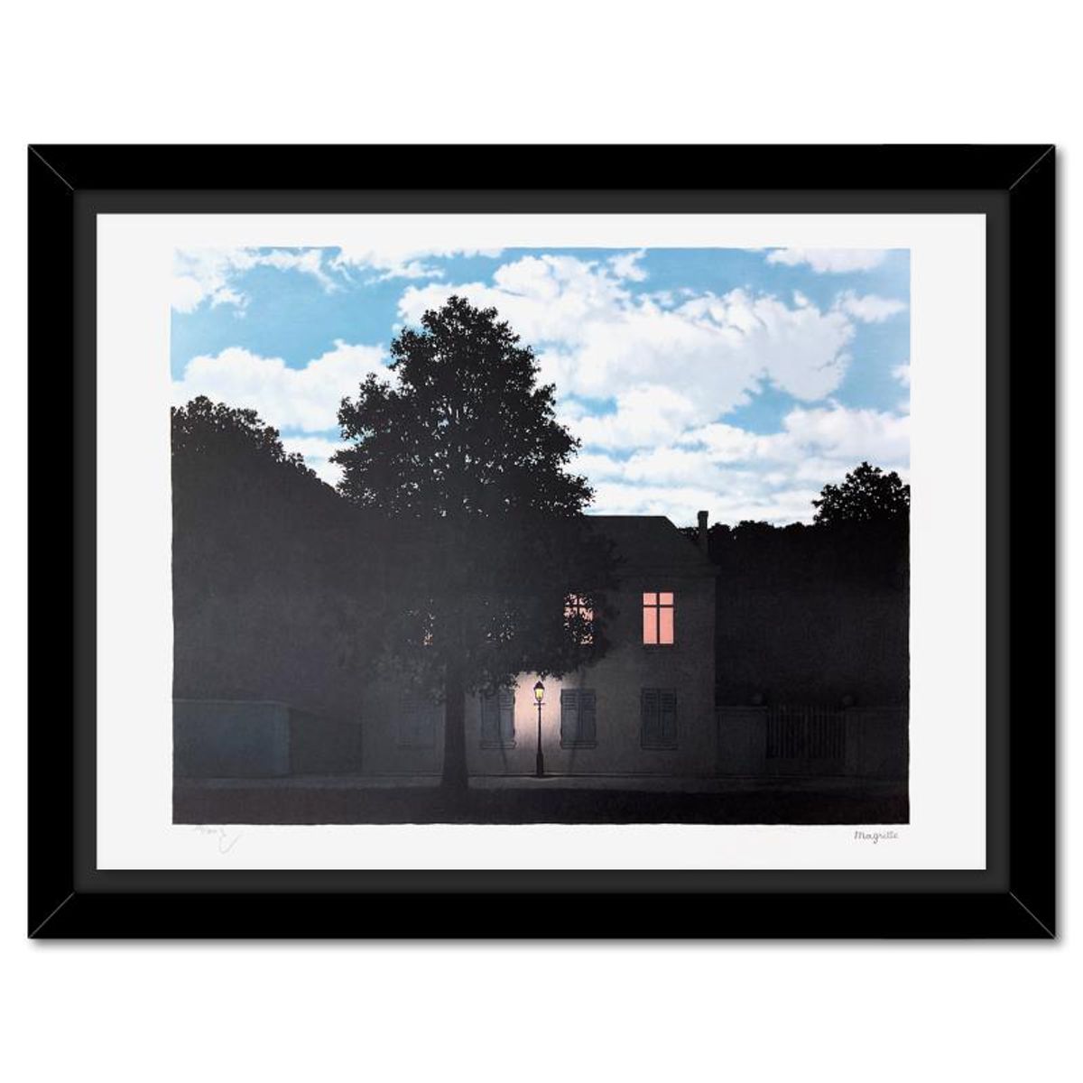 Rene Magritte 1898-1967 (After), "L'Empire des Lumieres" Framed Limited Edition Lithograph, Estate Signed and Numbered 109/300 with Certificate of Authenticity.