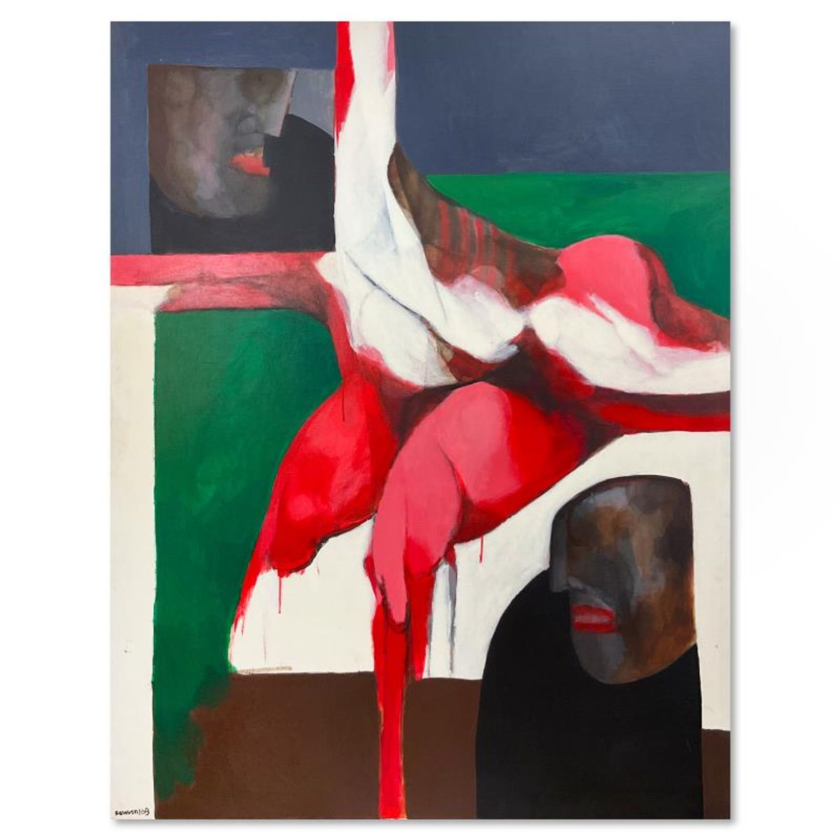Milton Berwin (1925-2023), Original Painting on Canvas (60" x 48"), Dated 1994 and Hand Signed with Letter of Authenticity.