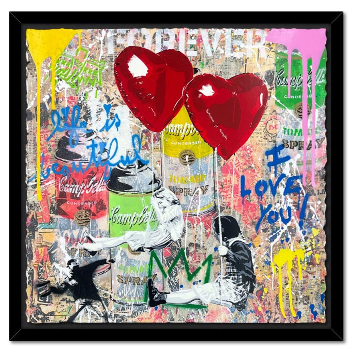 Mr. Brainwash, "Love is in the Air" Framed Mixed Media Original, Hand Signed with Certificate of Authenticity.