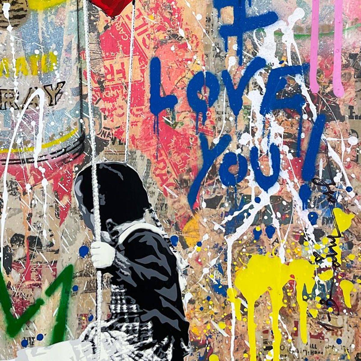 Mr. Brainwash, "Love is in the Air" Framed Mixed Media Original, Hand Signed with Certificate of Authenticity.