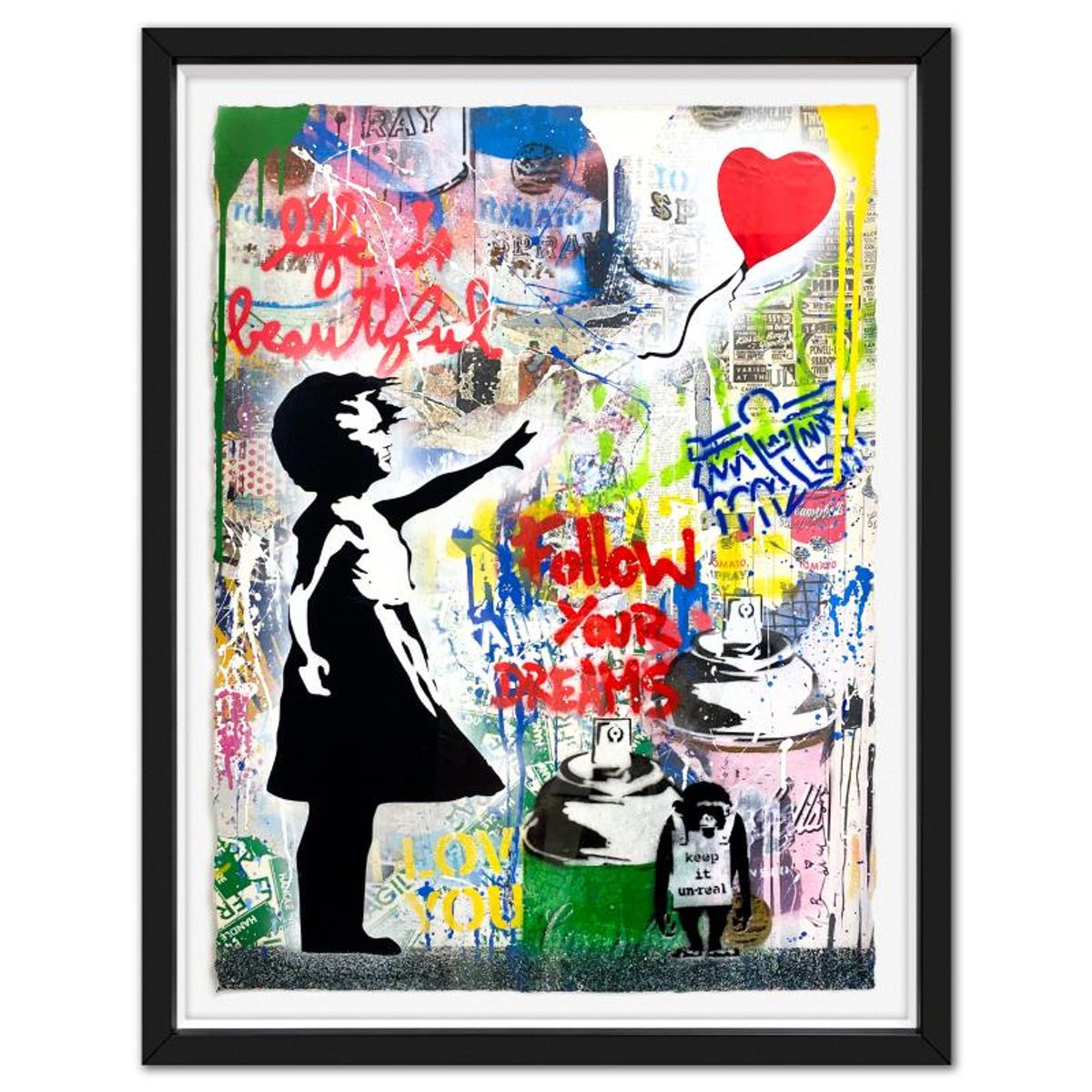 Mr. Brainwash, "Balloon Girl" Framed Original Mixed Media, Hand Signed with Certificate of Authenticity.