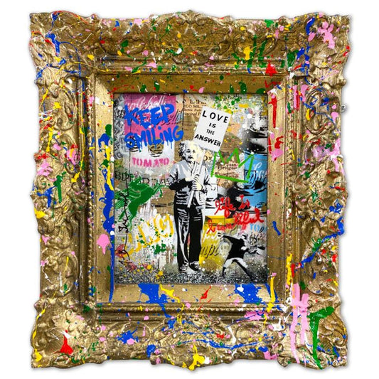 Mr Brainwash, "Einstein" Splash Framed Mixed Media Original on Canvas Panel, Hand Signed with Certificate of Authenticity.