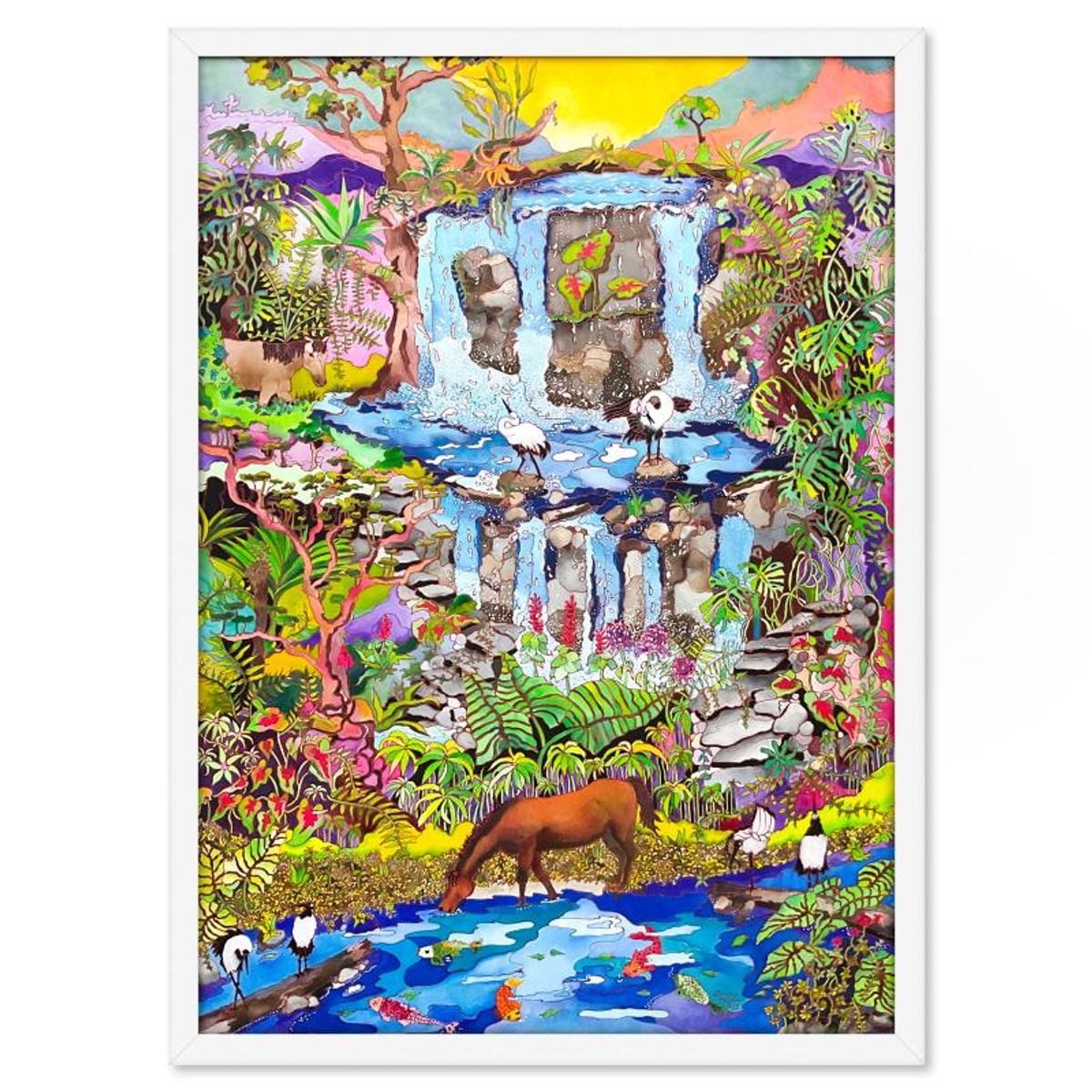 Linnea Pergola, "Nature's Symphony Framed Hand Signed Original Painting on Silk with Letter of Authenticity.