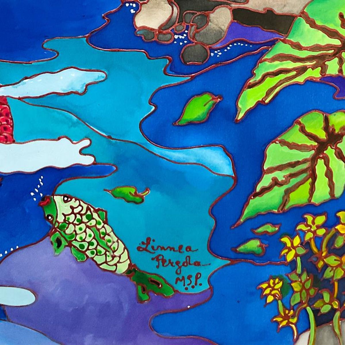 Linnea Pergola, "Nature's Symphony Framed Hand Signed Original Painting on Silk with Letter of Authenticity.