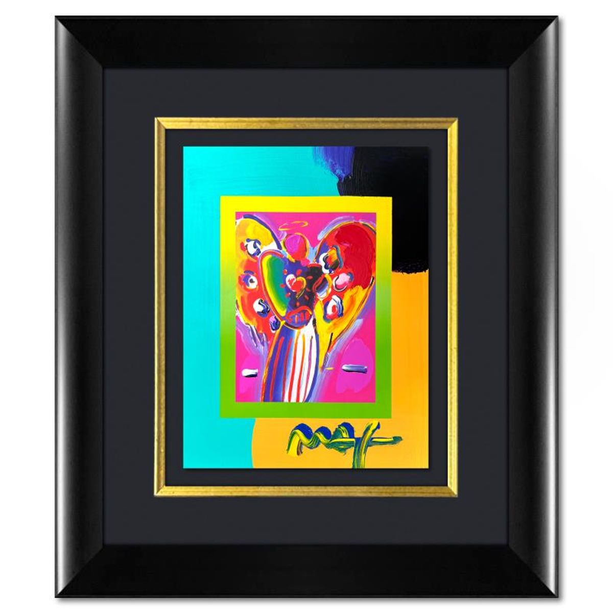 Peter Max, "Angel with Heart" Framed One-of-a-Kind Acrylic Mixed Media, Hand Signed with Registration Number Certifying Authenticity