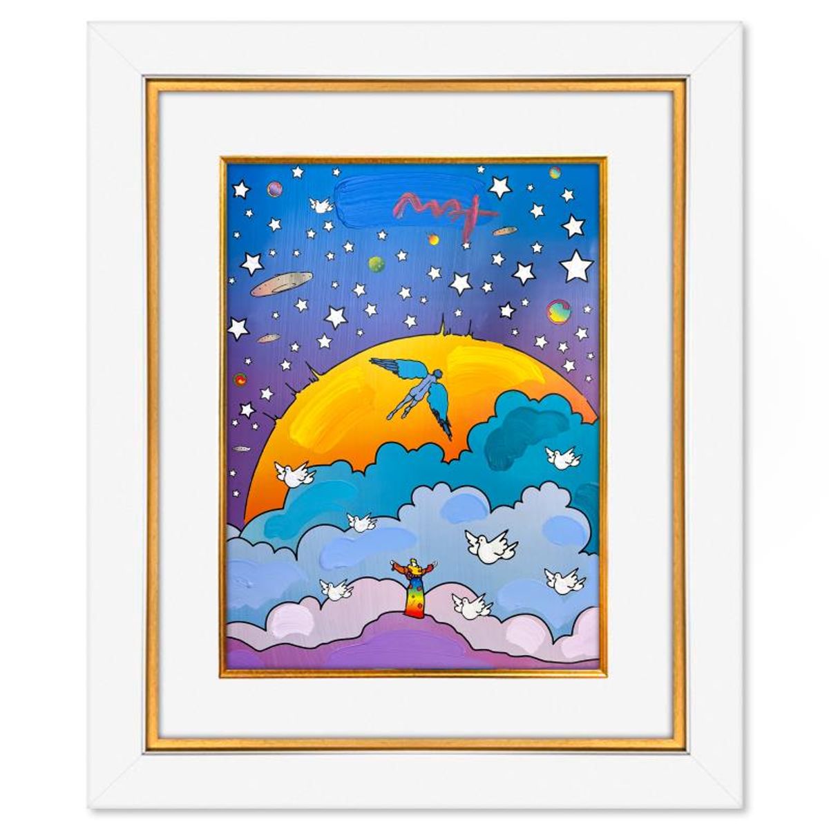 Peter Max, "Beginning of New Age" Framed One-of-a-Kind Mixed Media, Hand Signed with Registration Number Certifying Authenticity.