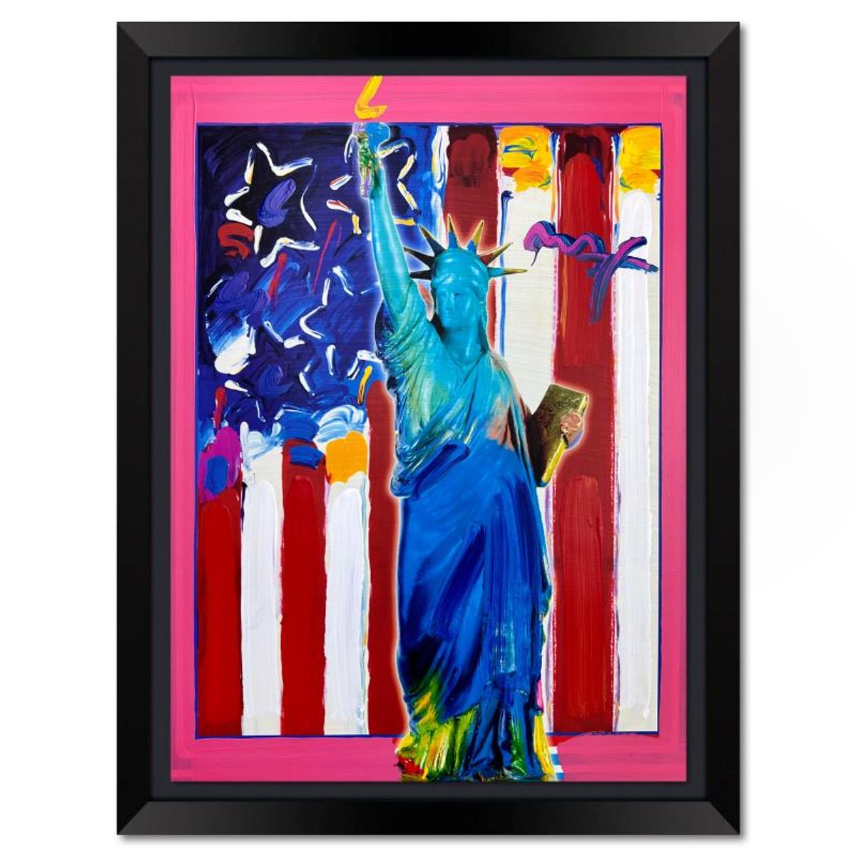 Peter Max, "United We Stand" Framed One-of-a-Kind Mixed Media, Hand Signed with Registration Number Certifying Authenticity.