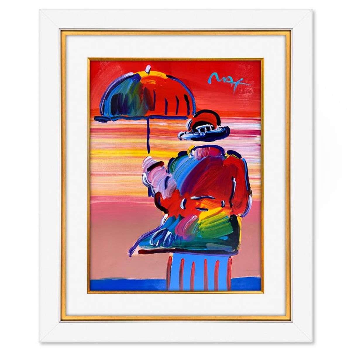 Peter Max, "Umbrella Man" Framed One-of-a-Kind Mixed Media, Hand Signed with Registration Number Certifying Authenticity.