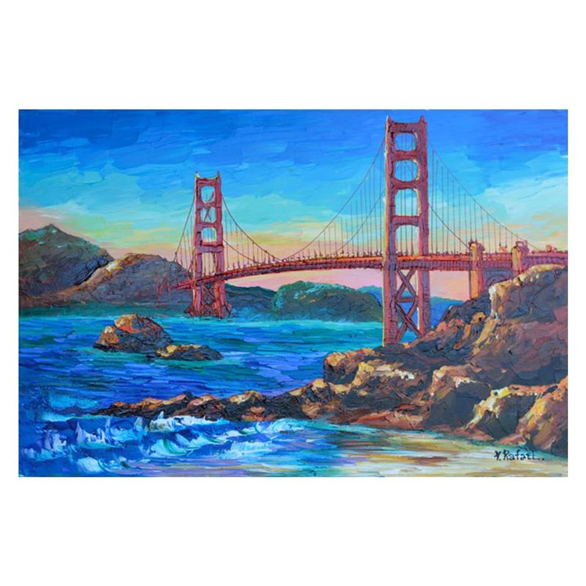 Yana Rafael, "Homage to the Golden Gate" Hand Signed Original Painting on Canvas with COA.