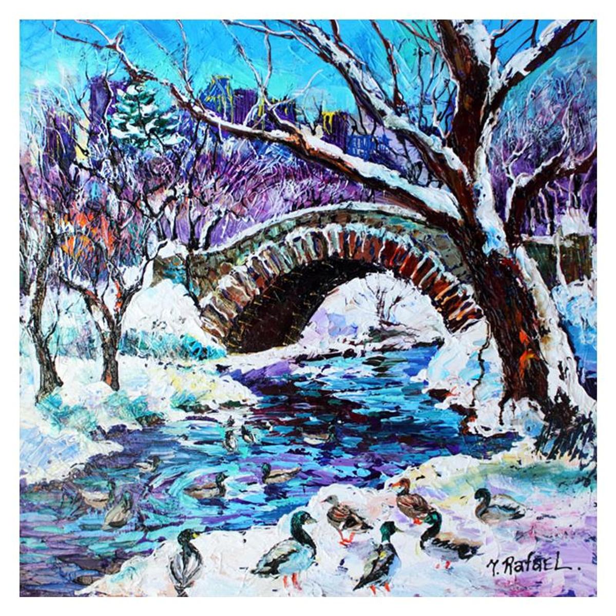 Yana Rafael, "A Mild Winters Day" Hand Signed Original Painting on Canvas with COA.
